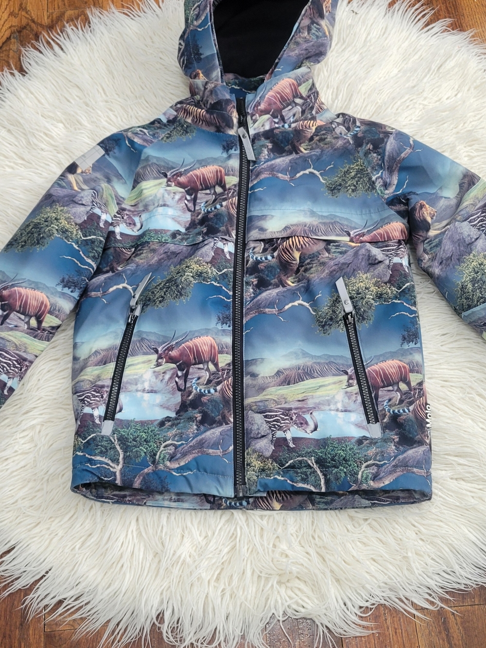 Molo Kids Blue Woodland Print Hooded Jacket - Picture 12 of 14